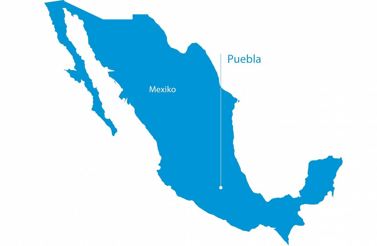 Map showing Huf Puebla site in Mexico