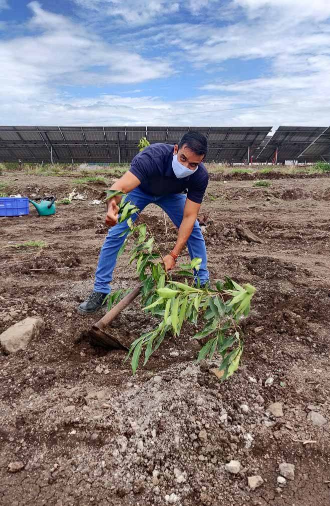 Man plants a tree at Huf India site to increase sustainability